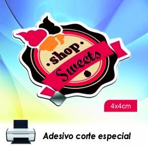 ADESIVO FORMATO ESPECIAL Vinil PVC 0.8mm 4,0x4,0cm 4X0 Brilho Meio-Corte Imagem meramente ilustrativa